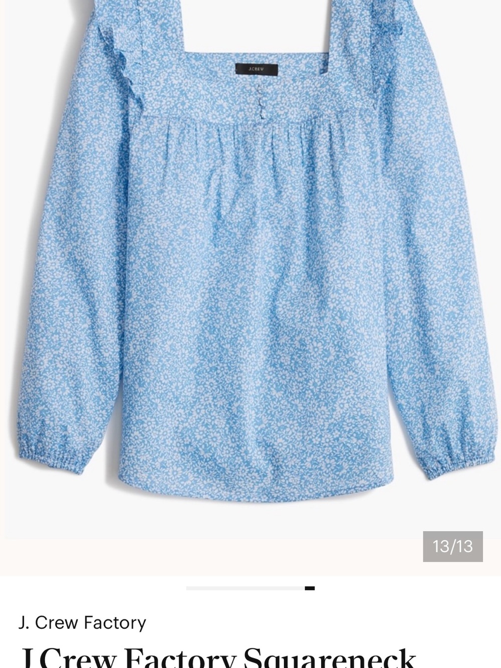 J. Crew Factory Blue Floral Square-Neck Blouse